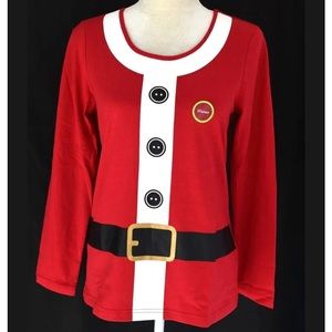 NEW Family PJ’s Women Long Sleeve Holiday Red Santa Suit Pajama Top Sz S…